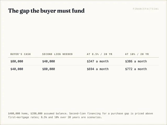 Table showing the $120,000 gap and the second-lien amount and payment for buyers with $80,000 or $40,000 of cash.