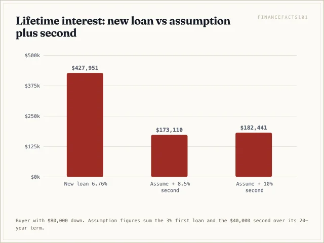 Lifetime interest of $427,951 on the new loan against $173,110 with an 8.5% second and $182,441 with a 10% second.