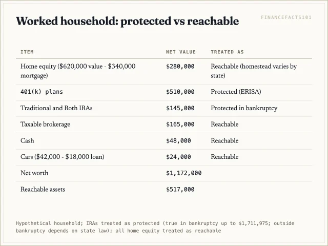 Of a $1,172,000 net worth, $655,000 sits in protected retirement plans and $517,000 is reachable