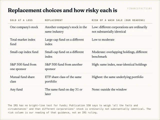 Swapping to a different company or a fund on a different index is the low-risk move; swapping between two funds on the same index, or between share classes of one portfolio, is the high-risk move