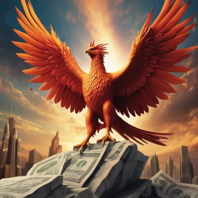 A mythical phoenix emerging from a mound of financial statements and data, signifying the importance and security offered by a AAA credit rating