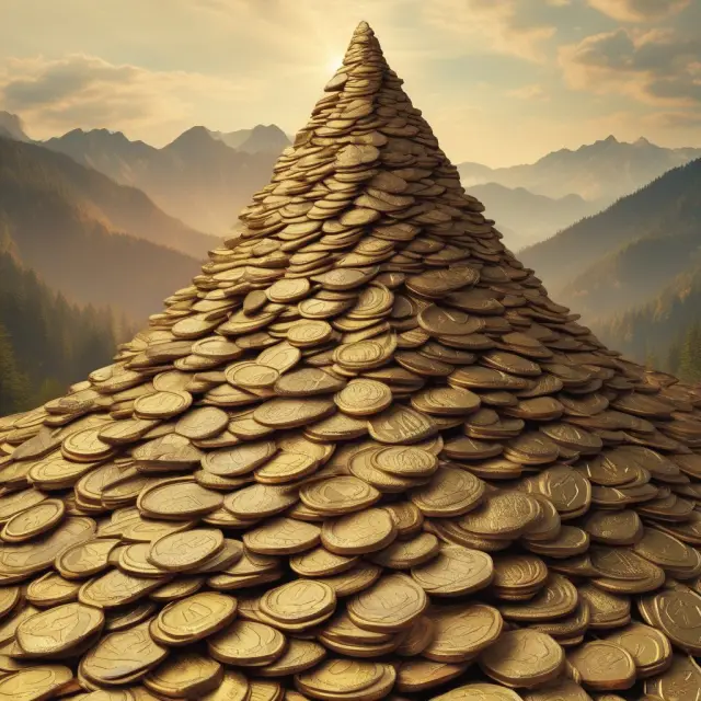 A large golden mountain made of stacked coins symbolizing the financial stability and success of an AAA-rated issuer