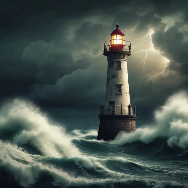 A lighthouse representing AAA credit rating in the midst of stormy financial waters, signifying security and confidence for investors and issuers.