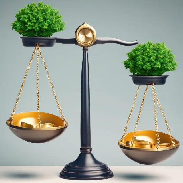 Two balances comparing investment growth rates, calculating their average