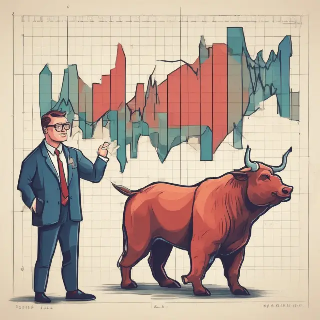 Bull and bear examining AAGR and CAGR on a chart, representing investment analysis