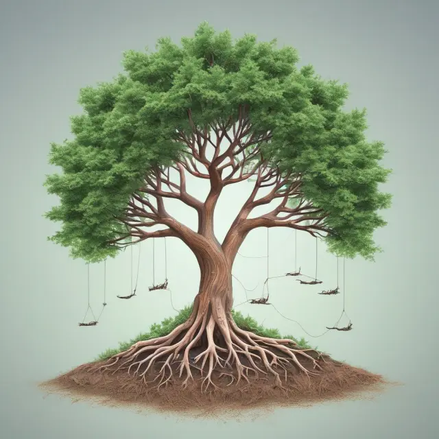 A growing tree symbolizes investment returns. Its roots represent AAGR, while branches signify CAGR, demonstrating how both metrics help investors evaluate long-term trends and smoothen volatility.