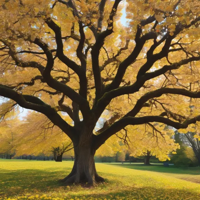 Image of golden dividend fruits falling from branches onto a flourishing tree, symbolizing mutual fund growth with yield component