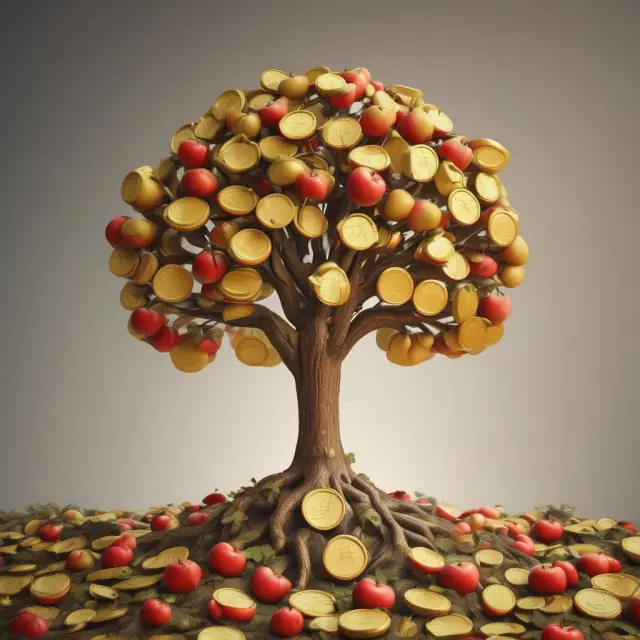 Golden tree dispensing capital gain fruits, illustrating mutual fund average annual returns