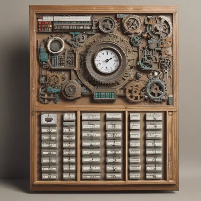 A large calculator with interconnected gears representing sales orders and a visible gear revealing a $100,000 activity-based budget.