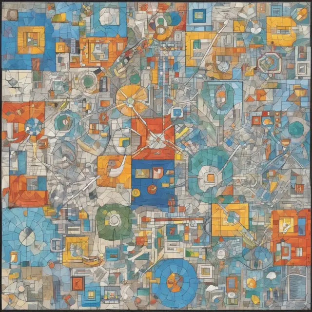A mosaic of diverse business activities, represented as colorful tiles, with accurate costs allocated to each tile for informed decision making