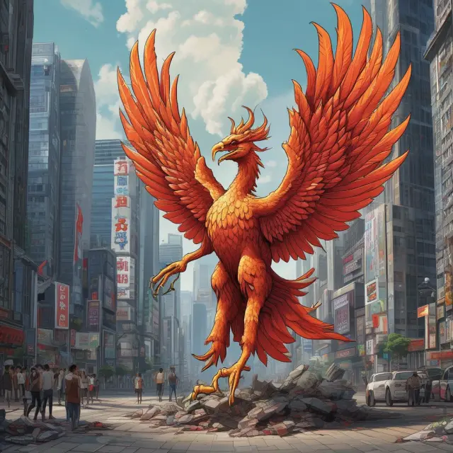 Image of a phoenix emerging from the ashes, symbolizing Japan