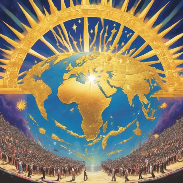 A golden sun rises over a map of the Trans-Pacific Partnership member countries, signifying economic growth and cooperation.