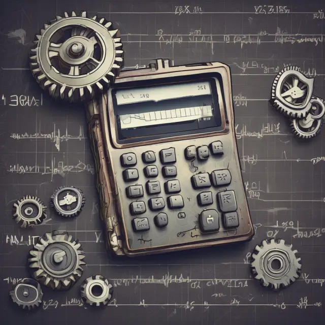 An intricate calculator mechanism comparing expected and actual stock or portfolio performance, emphasizing the calculation of abnormal returns