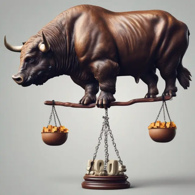 A bull and bear figure on a set of scales, one holding beta, the other market risk premium, determining expected returns using CAPM.