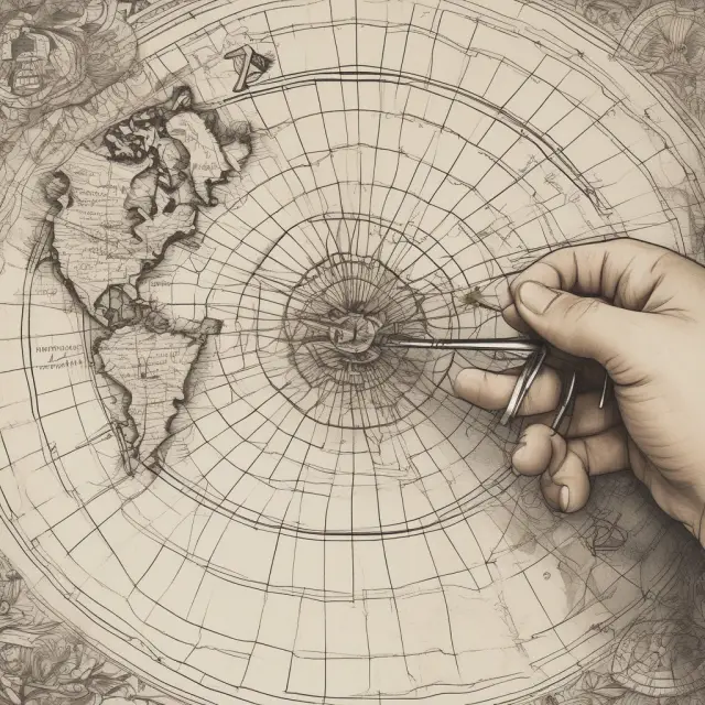 Adam Smith illustrates the theory of absolute advantage with a golden compass, guiding nations toward mutually beneficial trade.