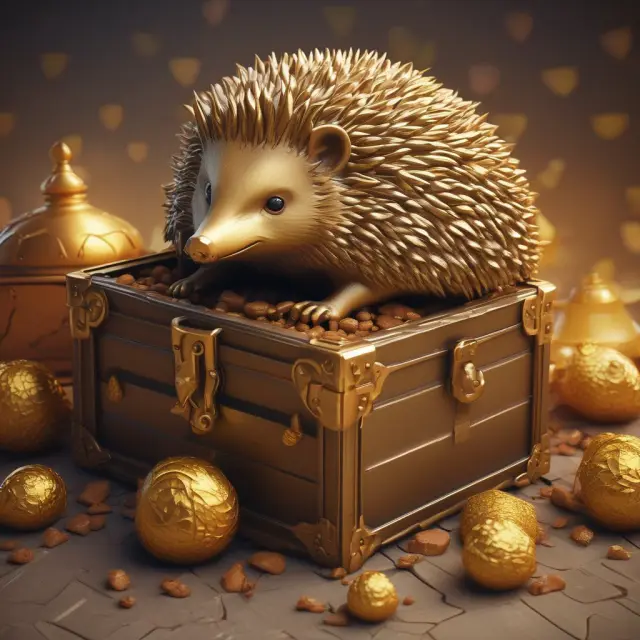 Golden hedgehog safeguarding a chest filled with securities, symbolizing absolute return strategies for institutional investors