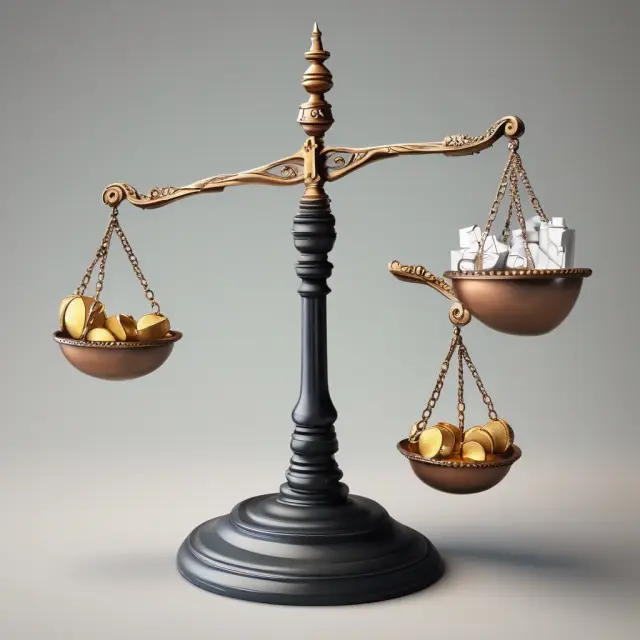 A scale with a balance symbolizes the concept of absorption rate, weighing total overhead costs against the production base for accurate cost allocation
