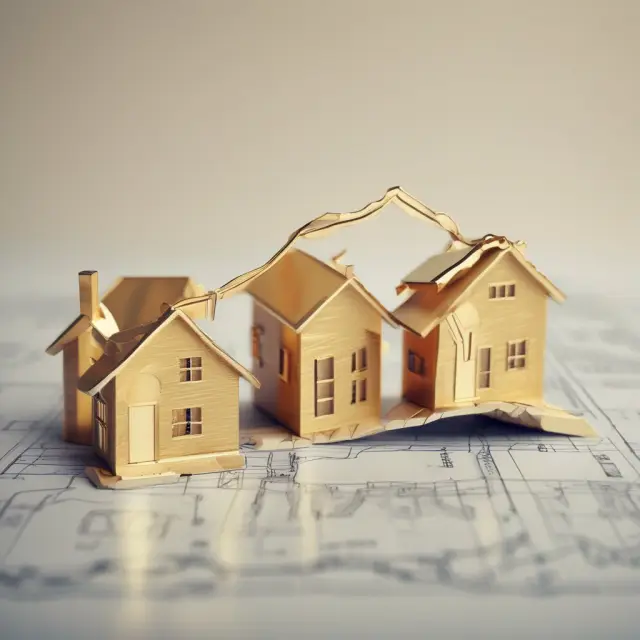 A golden scale weighing homes against a real estate market graph to represent the significance of absorption rate in determining market conditions