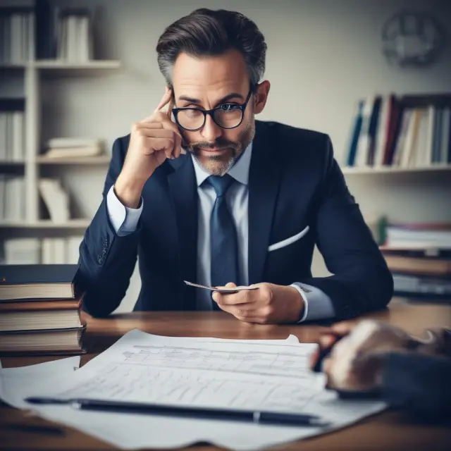 An investor examining a balance sheet using a magnifying glass to analyze absorption-costed inventory levels