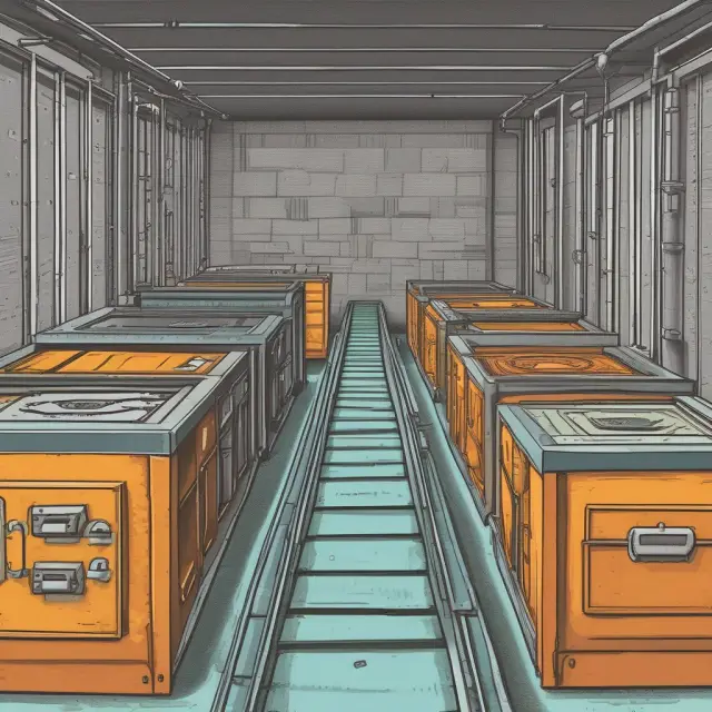Image of a conveyor belt transferring stocks, bonds, and ETFs into a secure vault, signifying efficient ACATS transfers