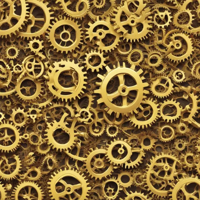 A set of golden gears, each smaller in size than the previous one, symbolizing the decline in asset value through the double-declining balance method