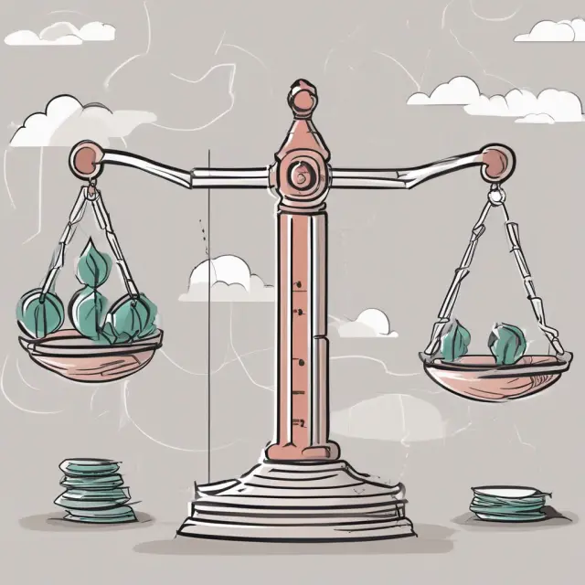 Institutional investor evaluates assets vs. liabilities: balance scale with straight-line and accelerated depreciation methods