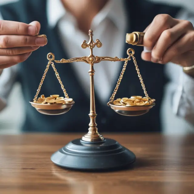 Business owner comparing self-insurance (gold) and insurance (silver) on a scale, illustrating control vs. cost