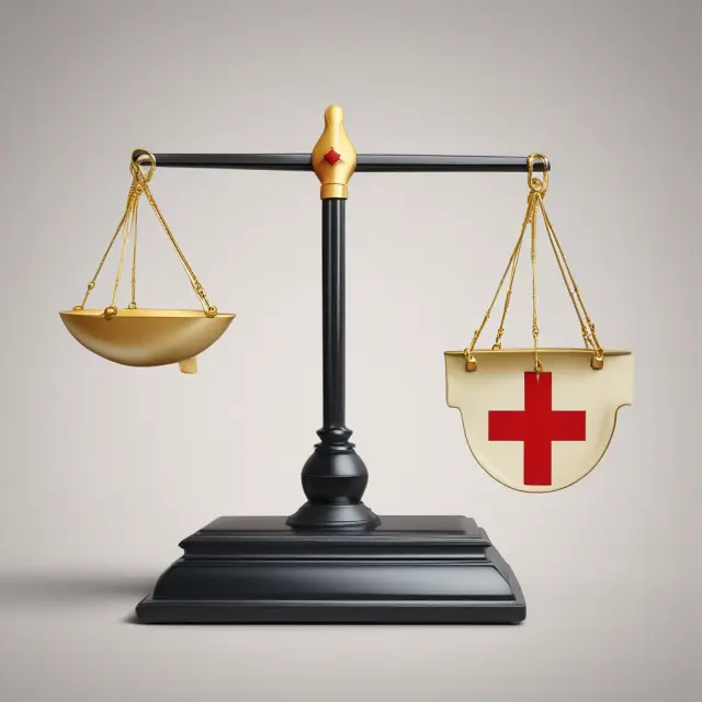 Golden dollar representing standard life insurance, red cross symbol for accidental death benefit, balance scale indicating optional addition