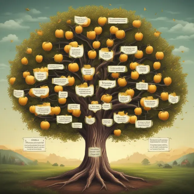 Golden apples illustrate different accidental death benefit plans in a family tree for enhanced financial security.