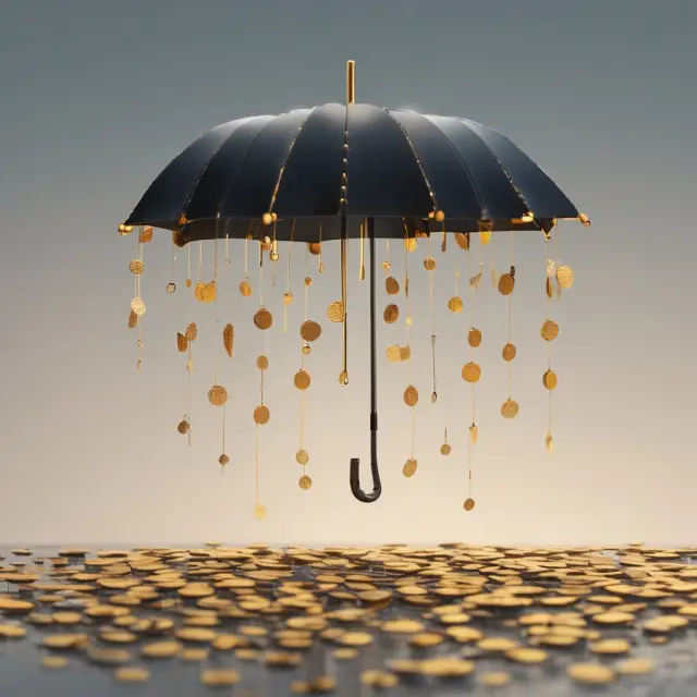 Golden umbrella shielding coins, illustrating voluntary accidental death benefits.