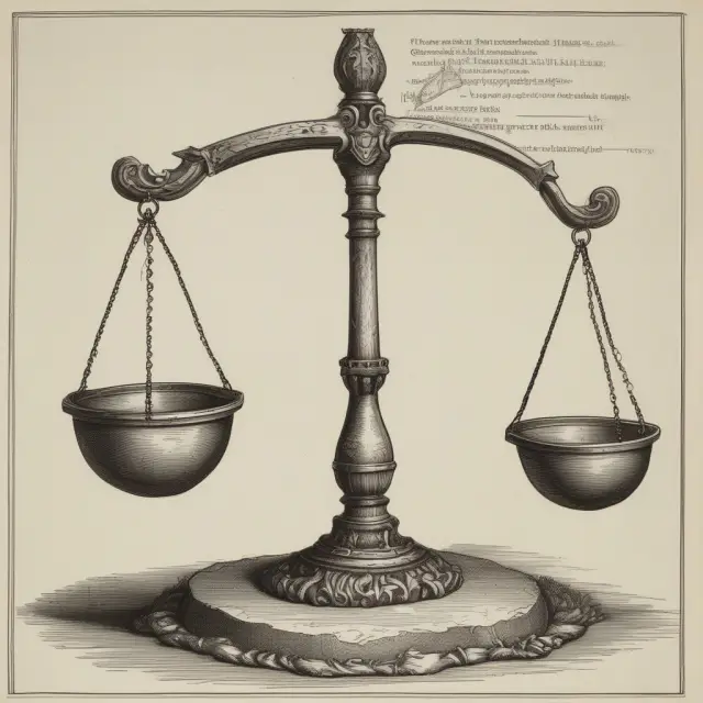 An old-fashioned scale with a heart symbolizing life (ADB) on one side, while the other side holds symbols for body parts (AD&D).