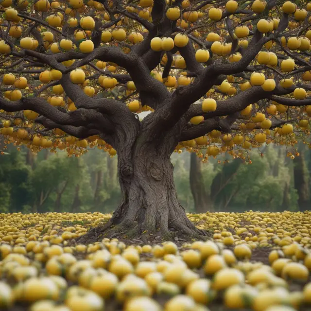 A tree laden with golden apples symbolizing accidental death benefits, each fruit representing lives saved in case of unforeseen accidents