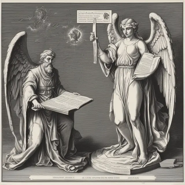 Angel and devil weighing life insurance and AD&D coverage.
