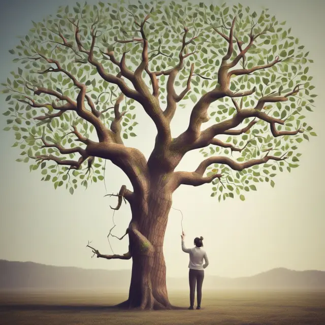 Trustee caring for a tree representing assets, destined to benefit future generations.