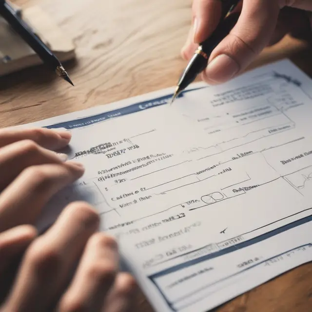 Hands finding routing and account numbers on a check for banking transactions