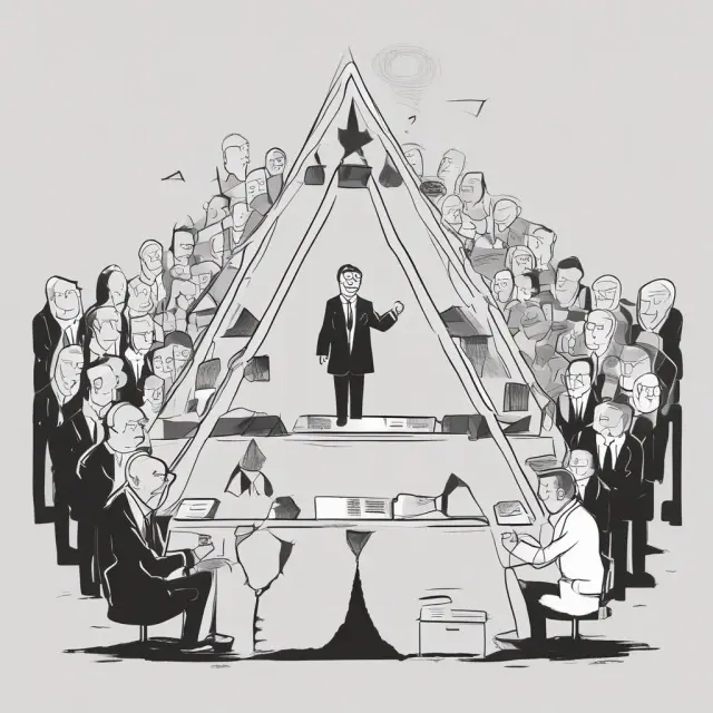 Image depicts three pillars (politicians, regulators, journalists) forming a transparent triangle to symbolize their roles in ensuring corporate accountability.