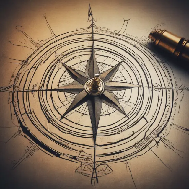 A corporate compass with an ethical flag leading the way, while accountable leaders hold onto its base
