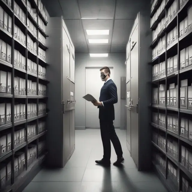 An independent accountant safeguarding confidential financial data within a secure vault, symbolizing client trust and professional ethics
