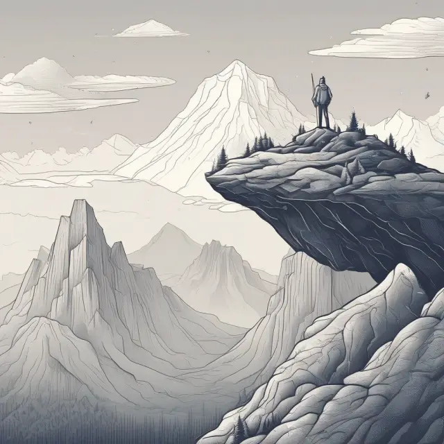 An in-house accountant perched on a mountain of financial records, shielding sensitive information while ensuring stakeholder transparency