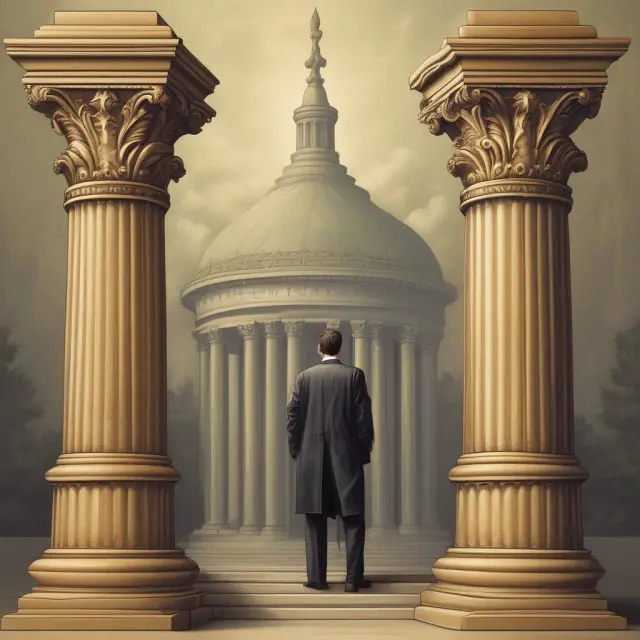 Three golden pillars representing the CPA, CIA, and CMA accounting designations symbolizing professional development and expertise.