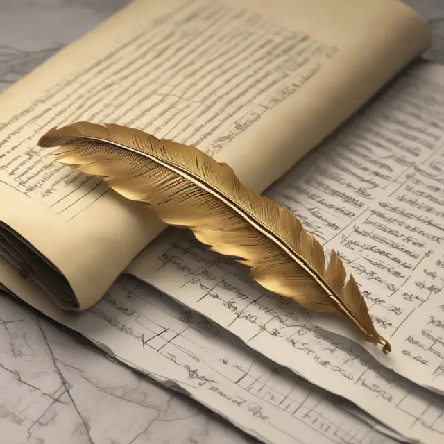 An image of an accountant with a quill, poised above a ledger, creating a balanced equation.