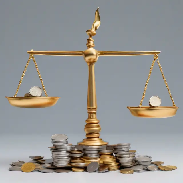 Scales balanced with coins, bills, and credit cards representing account balances and available credit.