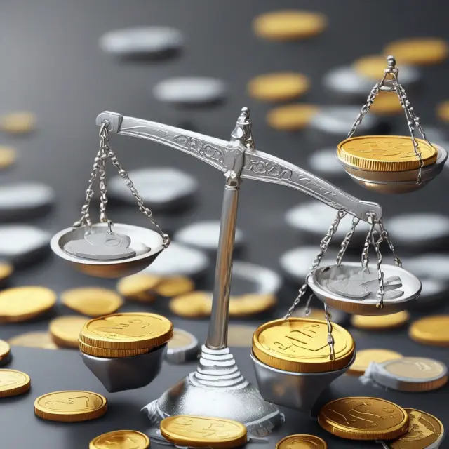 Gold and silver scales tipping, depicting current and non-current liabilities