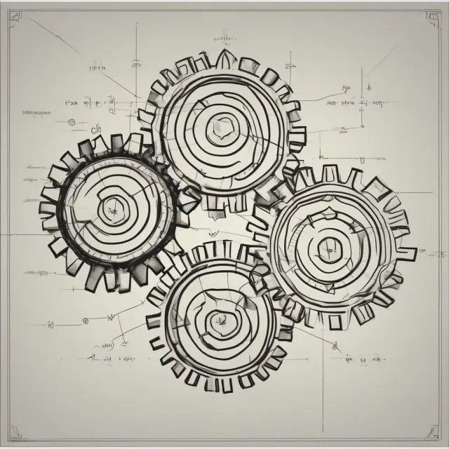 Gears representing assets, liabilities, and equity interlocking to maintain the accounting equation balance