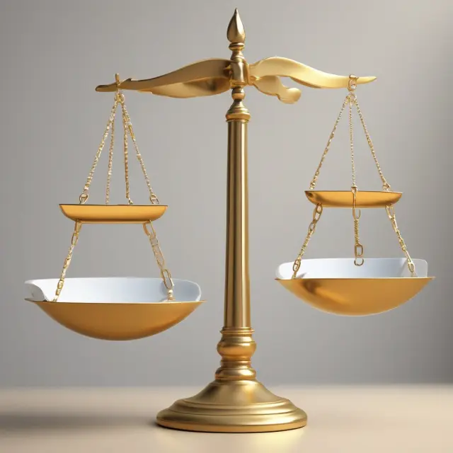 A golden scale balances assets, liabilities, and equity in a financial report