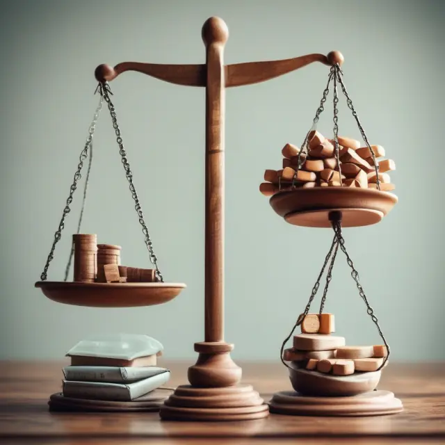 Scale with assets (resources) on one side and liabilities & shareholders