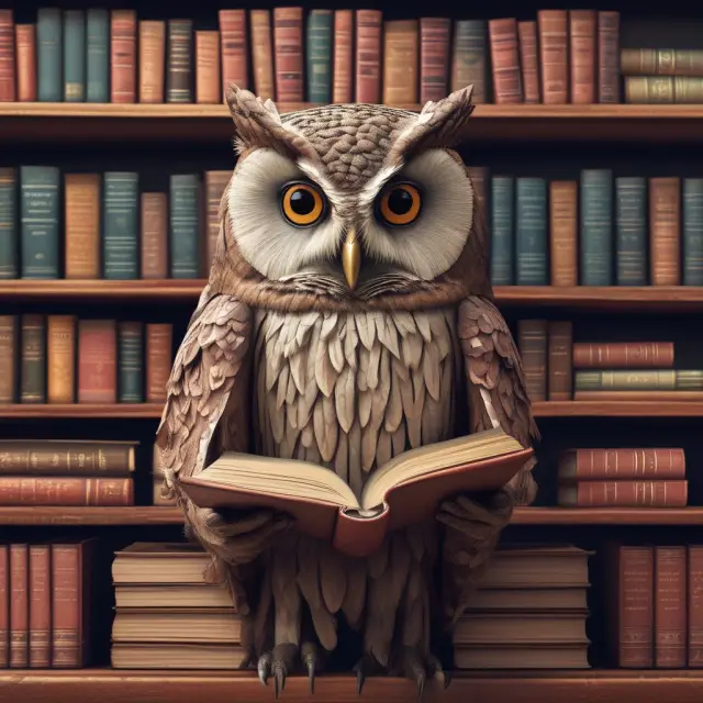 An owl carefully examines accounting policy books to maintain reliable financial statements