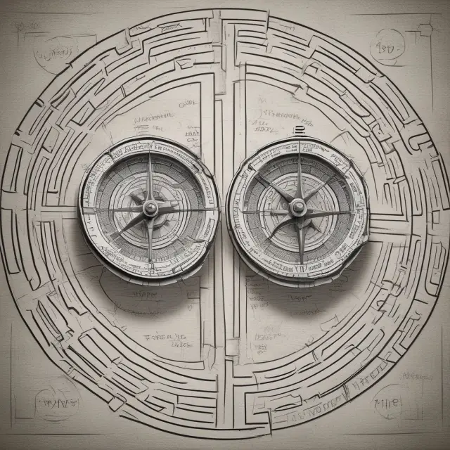 Two compasses symbolizing FASB and IASB navigating the complex maze of financial reporting regulations