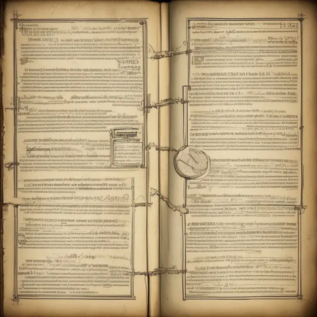 A visual representation of the historical development of accounting theory, showcasing its transformation from scrolls to digital ledgers.