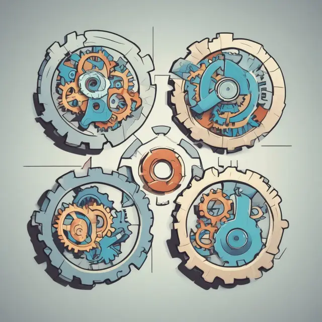 A visualization of the four types of accounting - financial, managerial, cost, and tax - depicted as quadrants with connected gears representing their interdependence